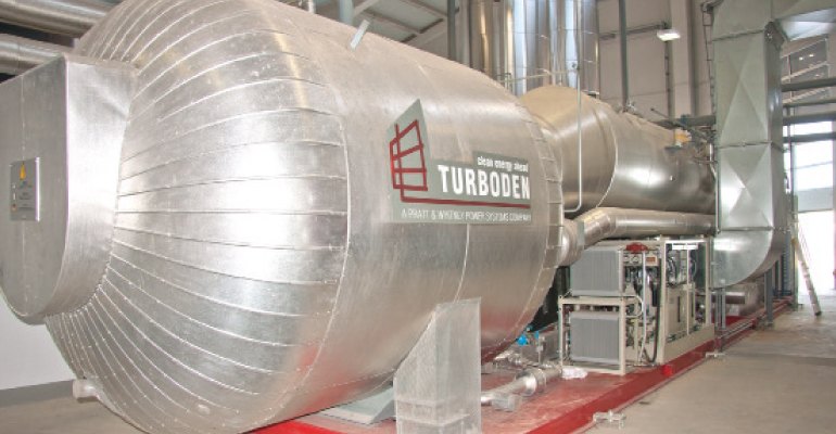 在Turboden ORC CHP中，320°C的热油将其热量传递给有机硅，直到它蒸发。高压硅胶汽化后带动汽轮发电机，然后通过与水回路接触冷却和冷凝。加热至90°C的水在两个沉积物中累积，每个沉积物为50000升；从这里开始，它就有了不同的用途。另外还有一个50000升的冷水箱。