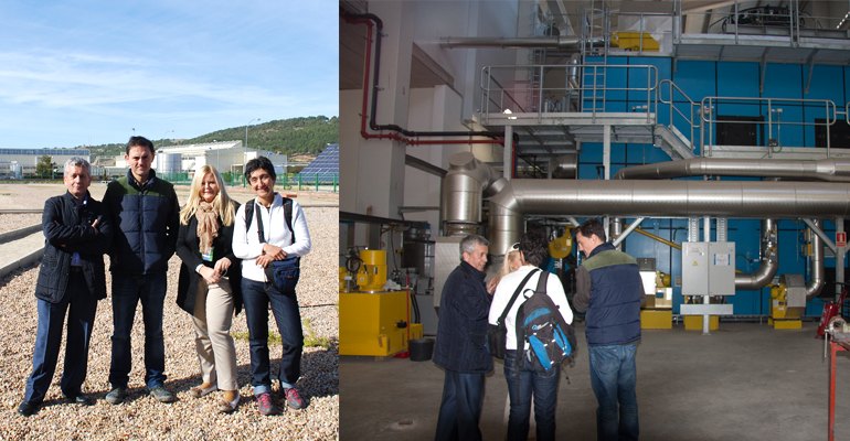 从左至右分别是来自Cenit Solar的Alfonso Calderon、Guillermo Morillo、Biocen项目经理、来自Bioenergy International的Dorota Natucka和Ana Sancho，背景是欧莱雅工厂。主要的能源产生设备是一台来自奥地利制造商Polytechnik的4,8mw动篦热油锅炉。锅炉使用木片燃料。