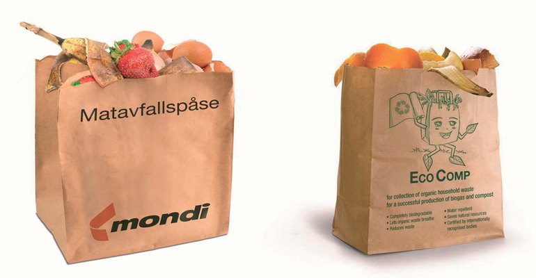 由瑞典Mondi Dynäs生产的Advantage MF EcoComp牛皮纸纸袋使有机垃圾在沼气厂更容易、更整洁和完全消化(图片由Mondi提供)。