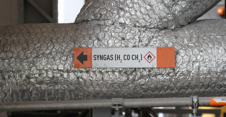 Syngas, the desired outcome of biomass gasification.