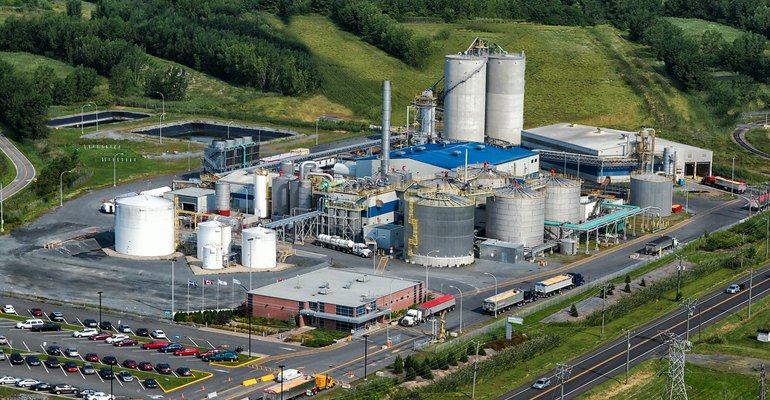 Aerial view of the Greenfield Global Varennes biorefinery in Quebec, Canada (photo courtesy Greenfield Global).